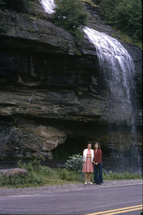 Waterfalls of Macon County, North Carolina 1: Bridal Veil Falls with tourists and graffiti, 8-13 ...