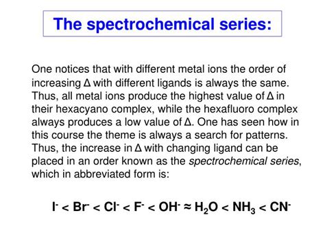 PPT - Bonding in complexes of d-block metal ions – Crystal Field Theory ...