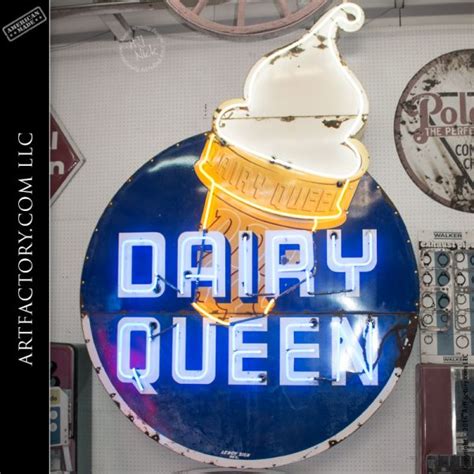 Rare Porcelain Neon Dairy Queen Sign - Original Vintage 1950s Signage