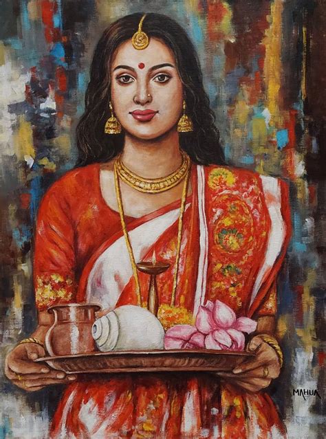 Traditional Bengali Indian Lady In Saree Painting | ubicaciondepersonas ...