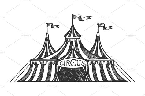 Circus tent engraving vector ~ Illustrations ~ Creative Market