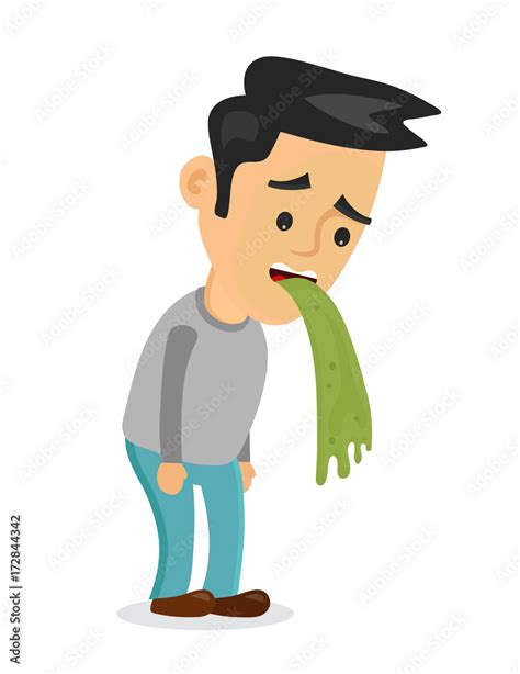 Young man vomiting puking. Vector flat cartoon character illustration ...