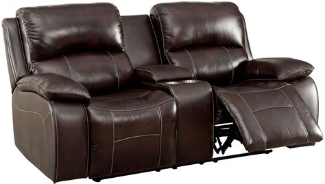 Ruth Brown Leather Reclining Loveseat from Furniture of America ...
