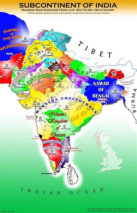 Map of the Indian Sub-continent showing native Kingdoms before there ...