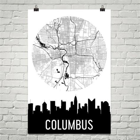 Columbus Skyline, Columbus Map, Columbus Skyline Art, Columbus Canvas Art, Columbus City Map ...