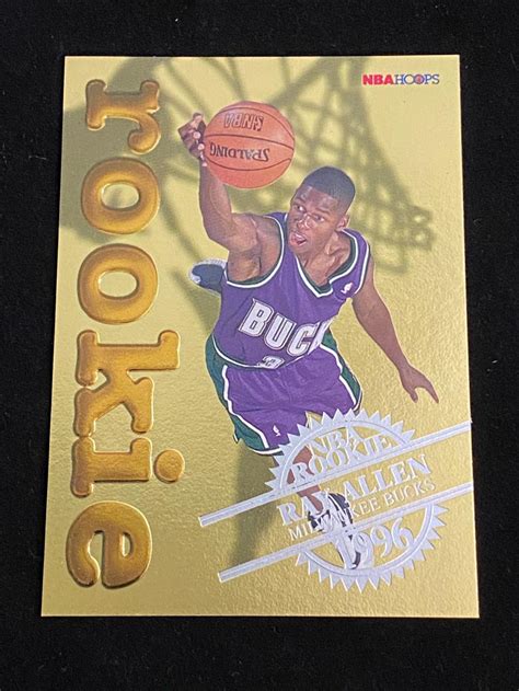 Lot - 1996-97 NBA Hoops Gold Insert Ray Allen Rookie #2 Basketball Card