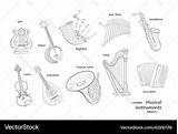 Musical instruments With Names coloring Book Set Vector Image sketch template