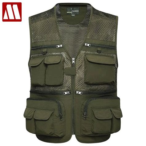 Multifunctional Mens Cotton Army Green Khaki Military Vest Male Mesh Multi pocket Photography ...