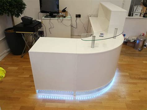 White Gloss Reception Desk,led Lights,Curved Glass Unit: Buy Online in ...