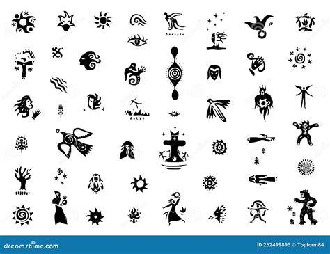 Magic Fairytale Character Shaman, Sign and Symbols - Icon Set, Graphic Silhouettes Collection ...