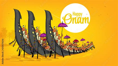 Onam South Indian Festival, Boat race, Vallam-kali team kerala. Stock Illustration | Adobe Stock