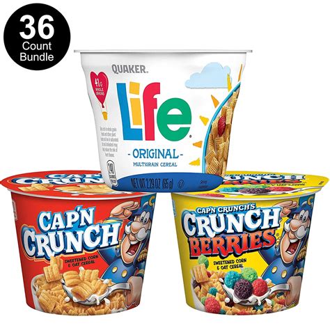 Capn Crunch Breakfast Cereal, 12 Individual Cups with Life Original Multigrain Breakfast Cereal ...