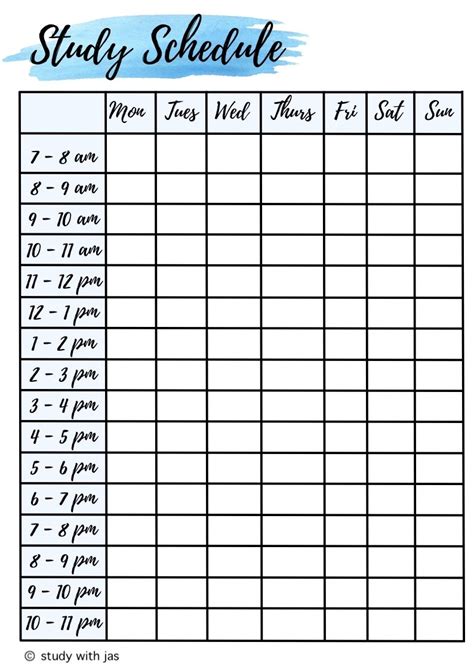 Study Schedule Printable | Study planner printable, Study schedule template, Study schedule