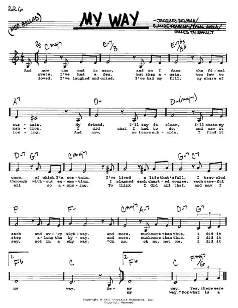 My Way sheet music by Paul Anka (Real Book - Melody, Lyrics & Chords - C Instruments – 61056)