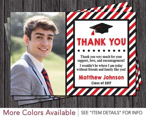 Graduation Thank You Card | Graduation Party Thank You Card | Red and ...