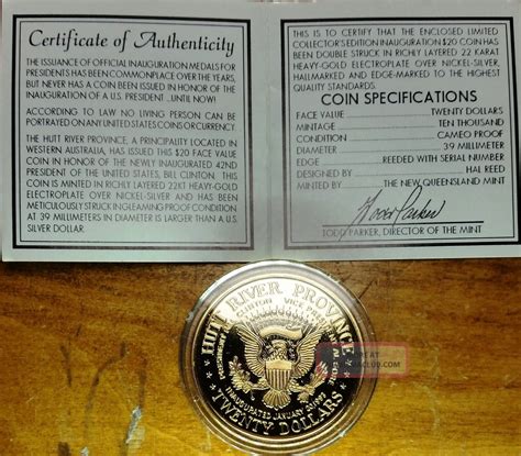 1993 Proof $20 Bill Clinton Inauguration Coin 22kt Heavy Gold Over ...