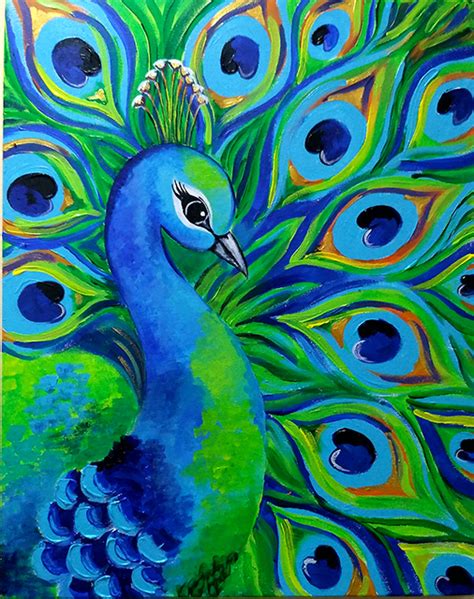 Vibrance- Beautiful Peacock Painting By Tejas Raut, Paintings Fine Art for Sell