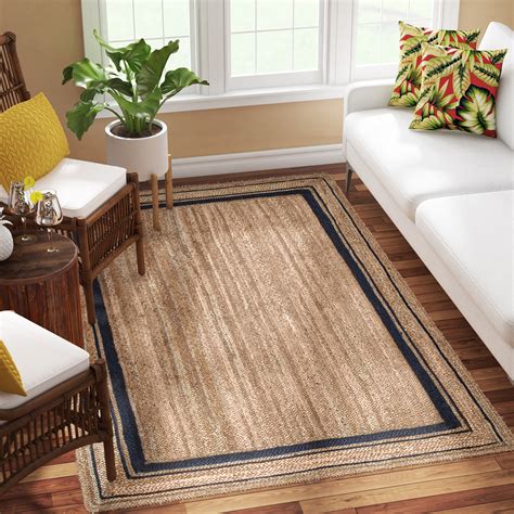 Breakwater Bay Speight Coastal Braided Power Loom Jute Brown/Navy ...