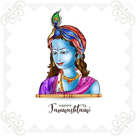 Free Vector | Happy janmashtami lord krishna birth festival greeting card design vector