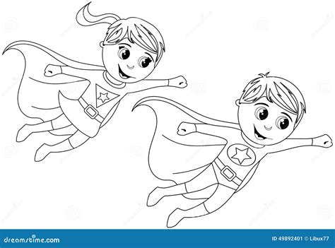 Happy Superhero Kid Kids Flying Isolated Coloring Page Stock Vector ...