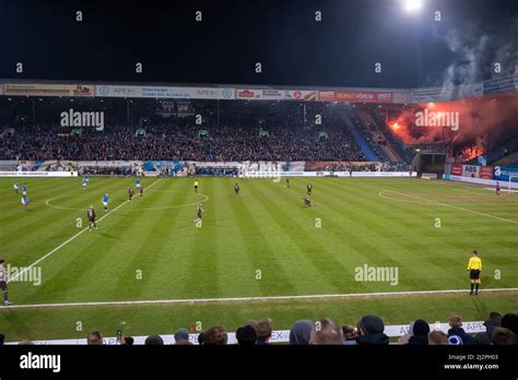 The football match of Hansa Rostock against St. Pauli in Rostock football stadium Stock Photo ...