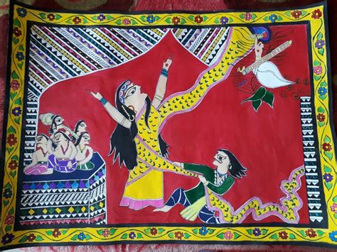 Draupadi cheer haran in madhubani painting | Contemporary folk art, Madhubani painting, Folk art