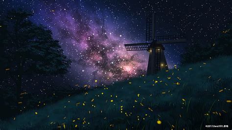 HD wallpaper: Anime, Original, Firefly, Starry Sky, Windmill ...