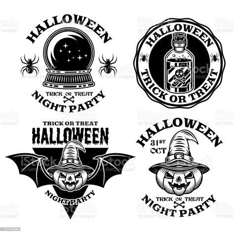 Halloween Set Of Vector Emblems Labels Badges Or Logos In Vintage ...