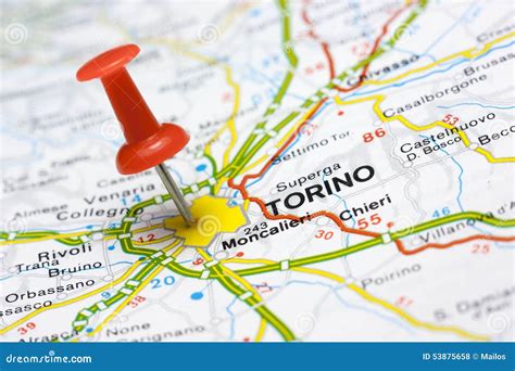 Torino on a map stock photo. Image of navigation, close - 53875658