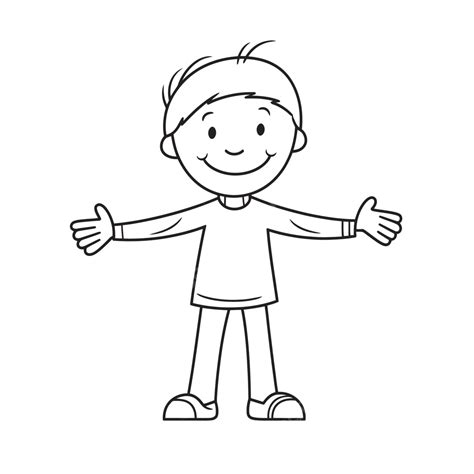 Drawing Of Cartoon Boy With His Arms Opened Outline Sketch Vector ...