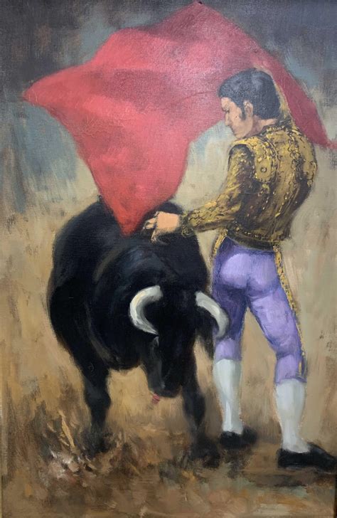 Lot - Spanish Matador Bull Fight Oil On Canvas Painting