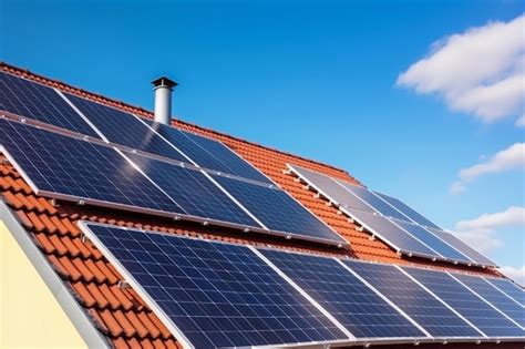 Premium AI Image | Solar panels on a red roof with a blue sky behind them.