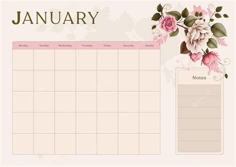 Premium Vector | Vector real floral calendar template design