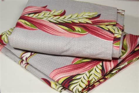 1950s vintage cotton barkcloth fabric curtains, pink grey leaves, very ...