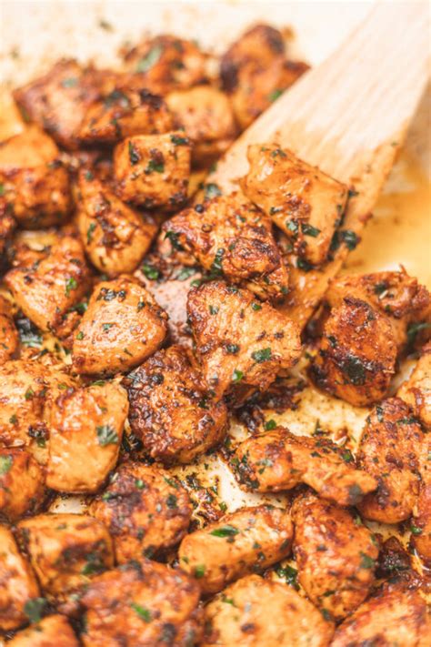 Garlic Butter Chicken Bites Recipe -cubed chicken recipe - The Dinner Bite