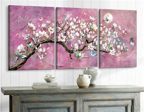 Flower Wall Art Cherry Blossom Purple Wall Paintings Elegant Floral ...