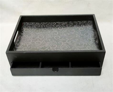 Polished Wood Rectangular Tray With Drawer, Feature : Anti Corrosive, Light Weight, Pattern ...