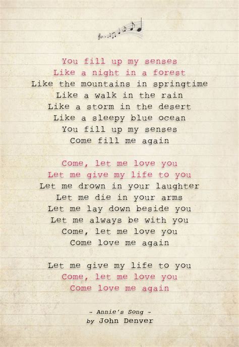 111 John Denver - Annie's Song - Song Lyric Art Poster Print - Sizes A4 A3 | eBay | Great song ...