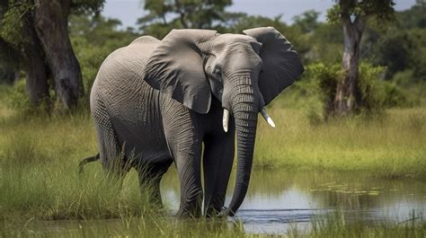 Fundo Lindo Elefante Africano Encharcado De água Observando Um Rebanho ...