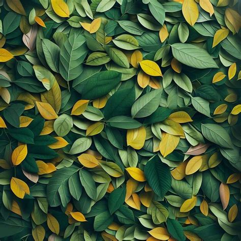 Premium AI Image | Green and yellow autumn leaves pattern oil painting style