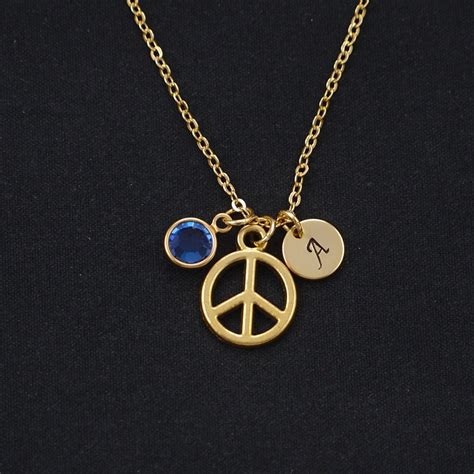 peace sign necklace gold filled initial necklace birthstone