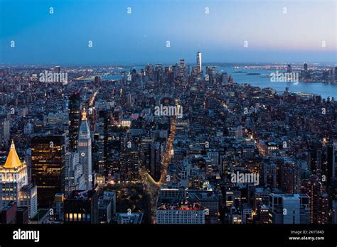 aerial panoramic view of Manhattan at night Stock Photo - Alamy