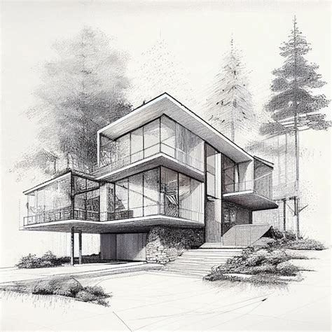 Premium Photo | Luxury house architecture drawing sketch plan blueprint