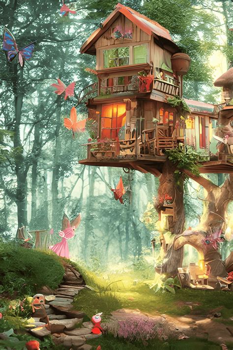 Whimsical Tree House with Open Mailbox · Creative Fabrica