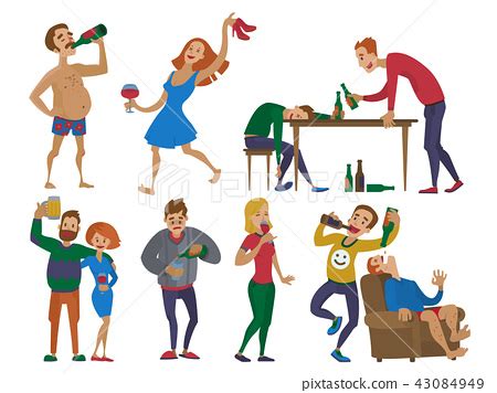 Drunk cartoon people alcoholic man and woman... - Stock Illustration ...