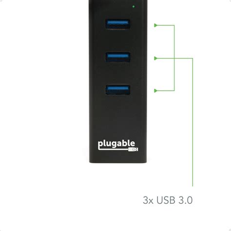 Plugable USB 3.0 3-Port Bus Powered Hub with Gigabit Ethernet ...