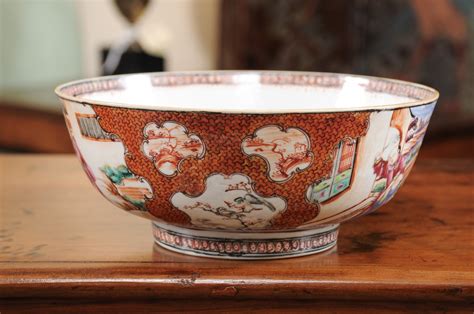 18th Century Chinese Export Porcelain Bowl with Mandarin Scene & Burnt Orange Ground | William ...