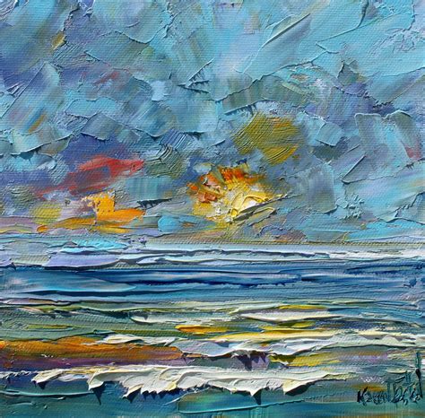 Sunrise art, Sunrise painting, ocean canvas, original oil abstract impressionism fine art ...