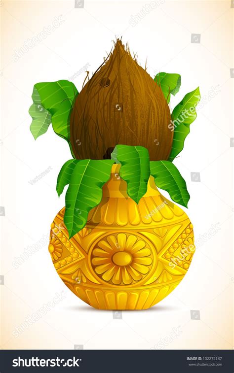 an illustration of a vase with coconuts and leaves on it, in the form of a