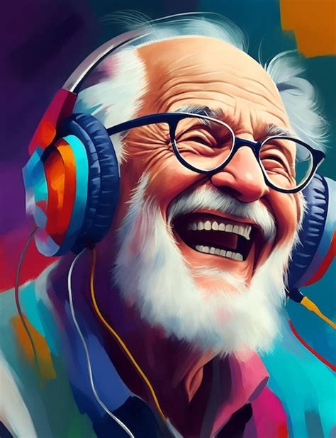 Premium AI Image | Funny old man with headphones abstract illustration ...